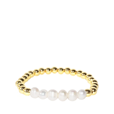 Gold- Stretch Metal and Pearl Beaded Bracelet