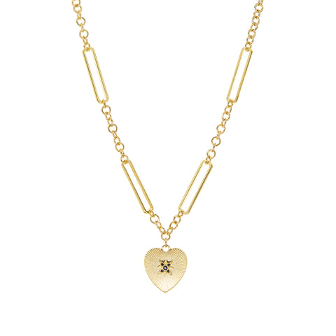 Gold/Montana Mixed link chain necklace with etched heart pendant