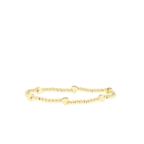 Gold 3mm Ball Bracelet with Heart Beads