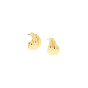 Gold Triple Dome Post Hoop Earring