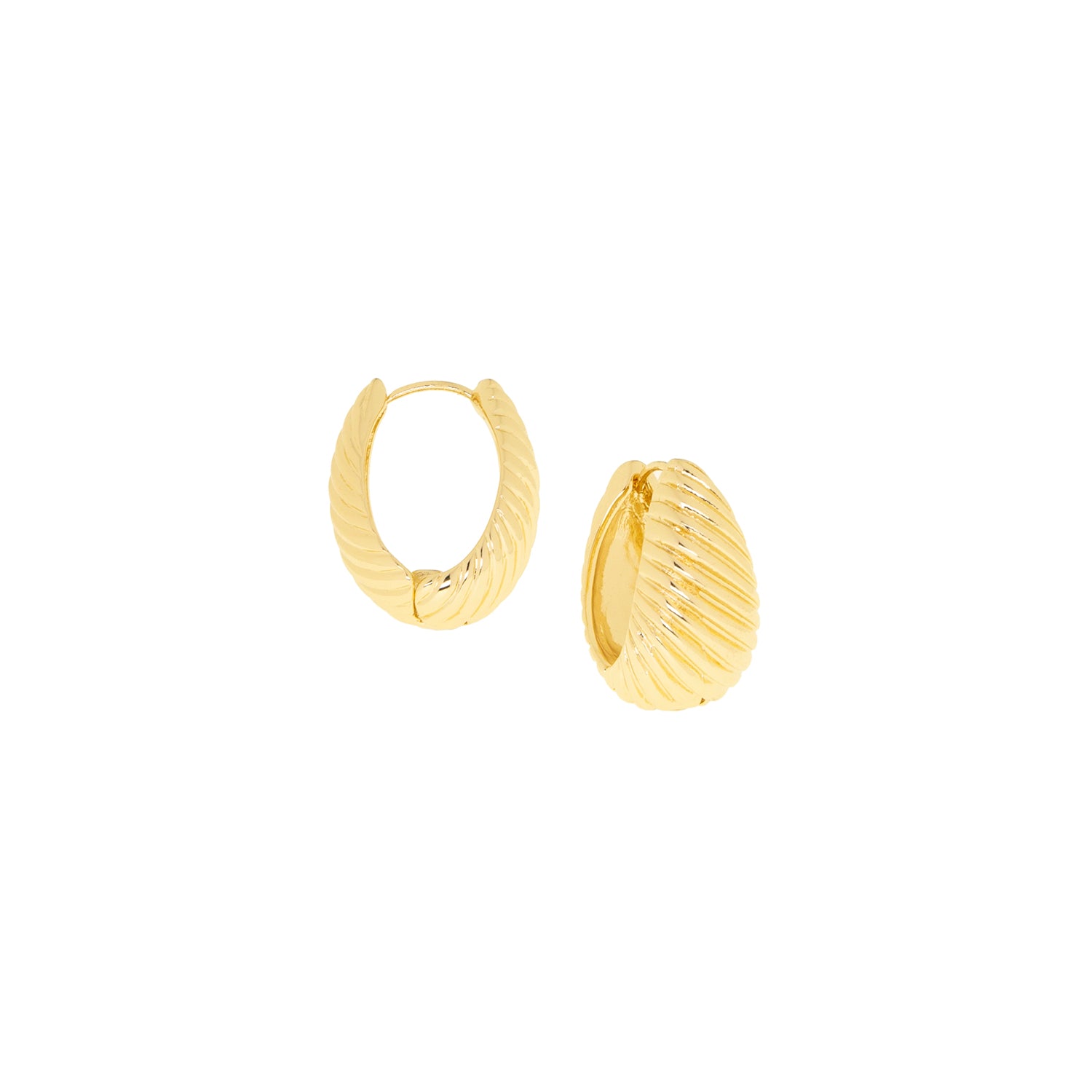 Gold- Oval Ribbed Hinge Closure Earrings