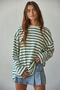 Peridot Striped Crew Pullover