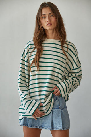 Peridot Striped Crew Pullover
