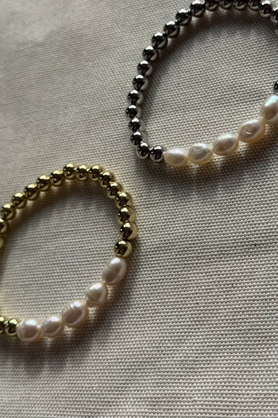 6mm Ball Stretch Bracelet with fresh water pearls