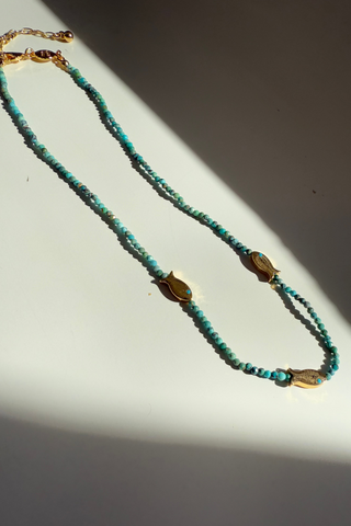 Semi Precious Stone Necklace w/ Fish Beads