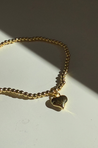 Gold 3mm Ball Bracelet w/ Mini Heart