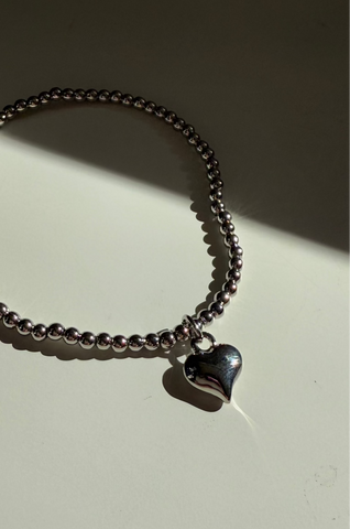Silver 3mm Ball Bracelet w/ Mini Heart