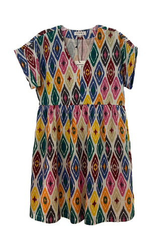 Short Sleeve Multi-Colored Pattern Dress