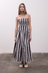 Strapless Striped Ruched Midi Dress
